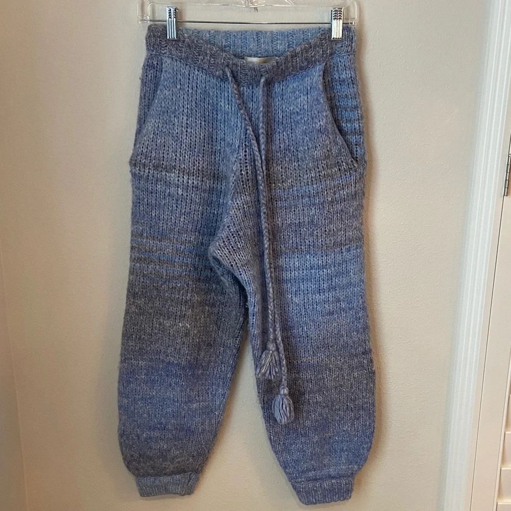 LoveShackFancy Blossom Alpaca Blend Knit Jogger Pants Blue Ombré XS
